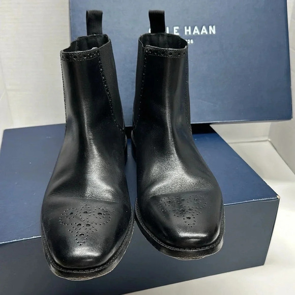 Cole Haan Giraldo Medallion Ankle Chelsea Leather Boots Boot Shoe Black Mens 7.5 - Picture 2 of 10